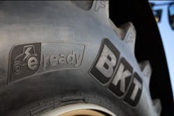 BKT officials say the company's first E-Ready tire, the AgrimaxFactor, is designed for tillage and transportation applications. BKT officials say the company's first E-Ready tire, the AgrimaxFactor, is designed for tillage and transportation applications.