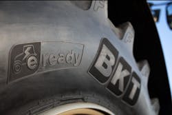 BKT officials say the company&apos;s first E-Ready tire, the AgrimaxFactor, is designed for tillage and transportation applications.