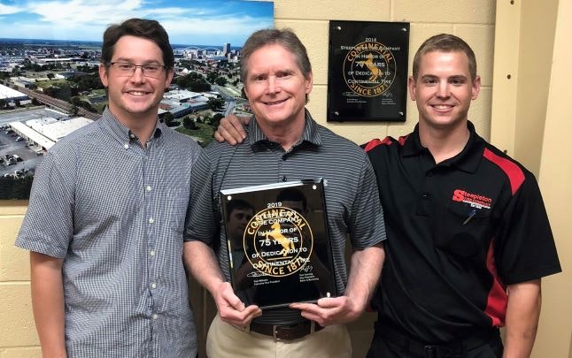 Steepleton Tire&rsquo;s retread plant increased its production in 2022, says Chris Steepleton (far right), who manages the Memphis, Tenn.-based dealership's retread facility. (Chris is pictured with, from left to right, his brother, Michael, and father, Pat.)