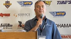 Unlike some other state and regional tire dealer associations, the California Tire Dealers Association (CTDA) continues to thrive. Here, CTDA President Chris Barry addresses attendees of the group&rsquo;s annual luncheon.