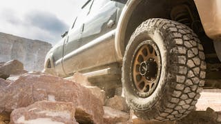 The HD-Terrain includes features such as chip-and-tear durability and &ldquo;tough&rdquo; sidewalls, &ldquo;mud-phobic&rdquo; bars and a serrated should design to allow the tire to move through gravel and mud, according to BFGoodrich officials.