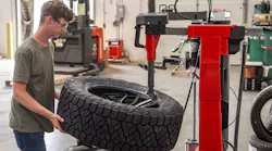 Hunter’s Jim Hudson says bottom bead demount can be especially challenging on large, heavy tires. Utilize the tools on the tire changer to make it easier, such as a lower roller or locking demount disc.