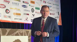 Doug Kershaw, president of BKT USA Inc., delivered the 2023 OTR Tire Conference's keynote address. He what will be needed for vehicles to go 'full-electric.'