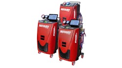 The Rotary brand of shop equipment extends to air conditioning recharging machines, with both single and dual-refrigerant options.