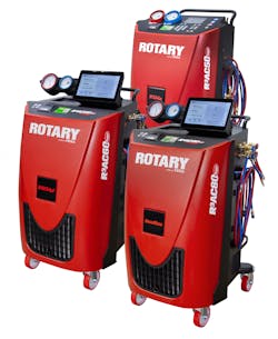 The Rotary brand of shop equipment extends to air conditioning recharging machines, with both single and dual-refrigerant options. The Rotary brand of shop equipment extends to air conditioning recharging machines, with both single and dual-refrigerant options.