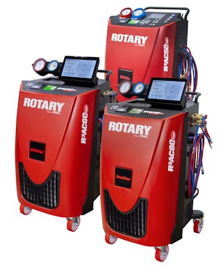 The Rotary brand of shop equipment extends to air conditioning recharging machines, with both single and dual-refrigerant options.