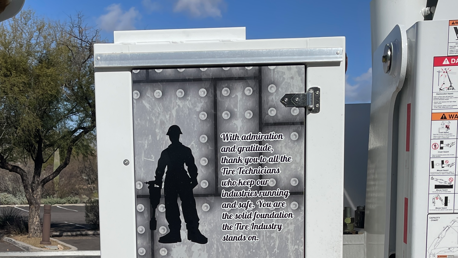 The decal, which is available to all tire dealers, states, &ldquo;With admiration and gratitude, thank you to all the tire technicians who keep our industries running and safe. You are the solid foundation the tire industry stands on.&rdquo;