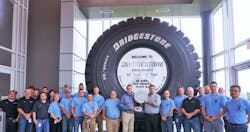 According to Bridgestone officials, the MasterCore mining tire stands 13-feet tall and weighs upwards of 10,000 pounds and is designed to enable a more “efficient and sustainable mining operation.” According to Bridgestone officials, the MasterCore mining tire stands 13-feet tall and weighs upwards of 10,000 pounds and is designed to enable a more “efficient and sustainable mining operation.”