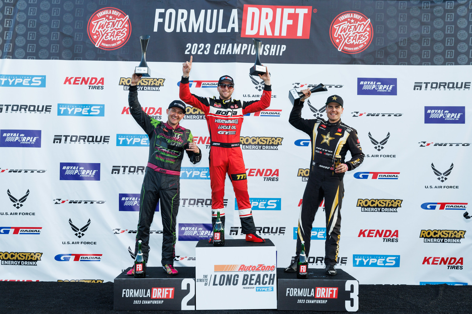 Field, who finished 2nd in driver points standings in the 2022 Formula DRIFT season, won in his Boria Performance/GT Radial Corvette after qualifying 27th in the opening round.