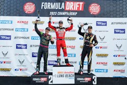 Field, who finished 2nd in driver points standings in the 2022 Formula DRIFT season, won in his Boria Performance/GT Radial Corvette after qualifying 27th in the opening round. Field, who finished 2nd in driver points standings in the 2022 Formula DRIFT season, won in his Boria Performance/GT Radial Corvette after qualifying 27th in the opening round.