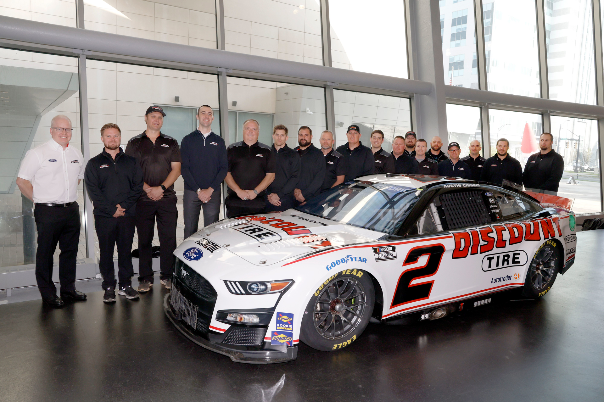Positioned at the front of the Glory Road display inside the NASCAR Hall of Fame in Charlotte, N.C., the Discount Tire Ford Mustang becomes the 19th and final car to join the fifth generation of the exhibit.