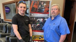 Keegan Hite and Jason Clark, Best-One of Indy employees who work at the Riley Park Tire store, performed CPR on a teammate and revived him after he had a heart attack and collapsed at work. Keegan Hite and Jason Clark, Best-One of Indy employees who work at the Riley Park Tire store, performed CPR on a teammate and revived him after he had a heart attack and collapsed at work.