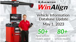 Hunter Engineering Co. has updated its database of alignment specifications with data for 50-plus new vehicle models.