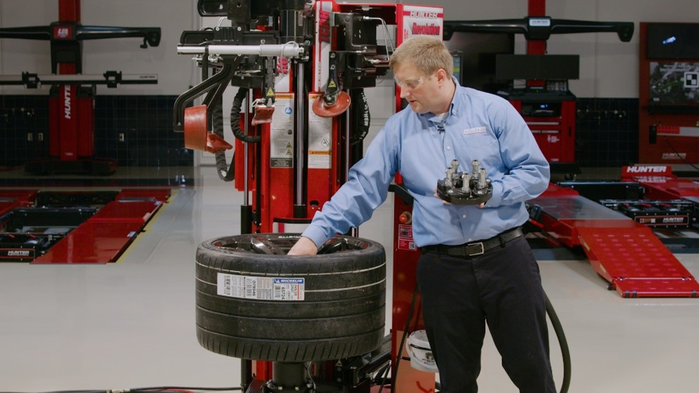 Jim Hudson, product manager for Hunter, demonstrates in the video the proper procedures and techniques for changing this optional fitment using Hunter's center-clamp Revolution and Auto34R tire changers including demounting, mounting, clamping, avoiding pry bars and more.