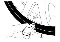 When memorizing the tire pressure sensor ID, hold the activation tool against the side of the tire, near the valve stem.