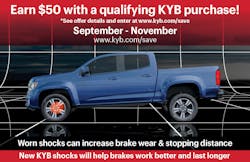 The KYB Fall Maintenace promotion will run from Sept. 1 through Nov. 30. The KYB Fall Maintenace promotion will run from Sept. 1 through Nov. 30.