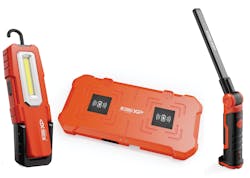 The third wireless inductive charging kit includes a dual pad wireless, inductive charging base, 650-lumen chip-on-board (COB) wireless inductive charging work light and a 650-lumen COB wireless inductive charging, swivel work light. The third wireless inductive charging kit includes a dual pad wireless, inductive charging base, 650-lumen chip-on-board (COB) wireless inductive charging work light and a 650-lumen COB wireless inductive charging, swivel work light.