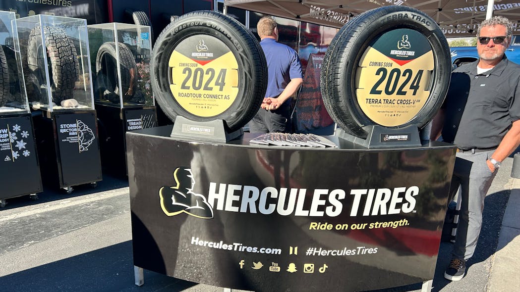 American Tire Distributors Inc. showcased two Hercule brand tires at the Hercules booth during the 2023 SEMA Show.