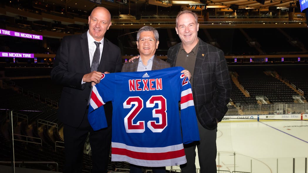 &ldquo;We are thrilled to announce the partnership between Nexen Tire and the New York Rangers,&rdquo; says Brian Yoonseok Han, CEO of Nexen Tire America Inc. (center.)