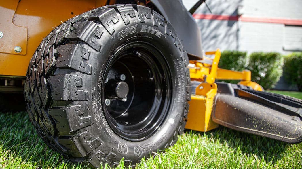The Big Bite tire is made for zero-turn, ride-on and stand-on mowers, and offers traction, stability and low rolling resistance, along with a large footprint.