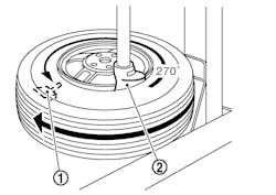 When removing the sensor, place the wheel and tire onto the tire changer so the sensor is at the bottom and 270 degrees from the mounting/demounting head. When removing the sensor, place the wheel and tire onto the tire changer so the sensor is at the bottom and 270 degrees from the mounting/demounting head.