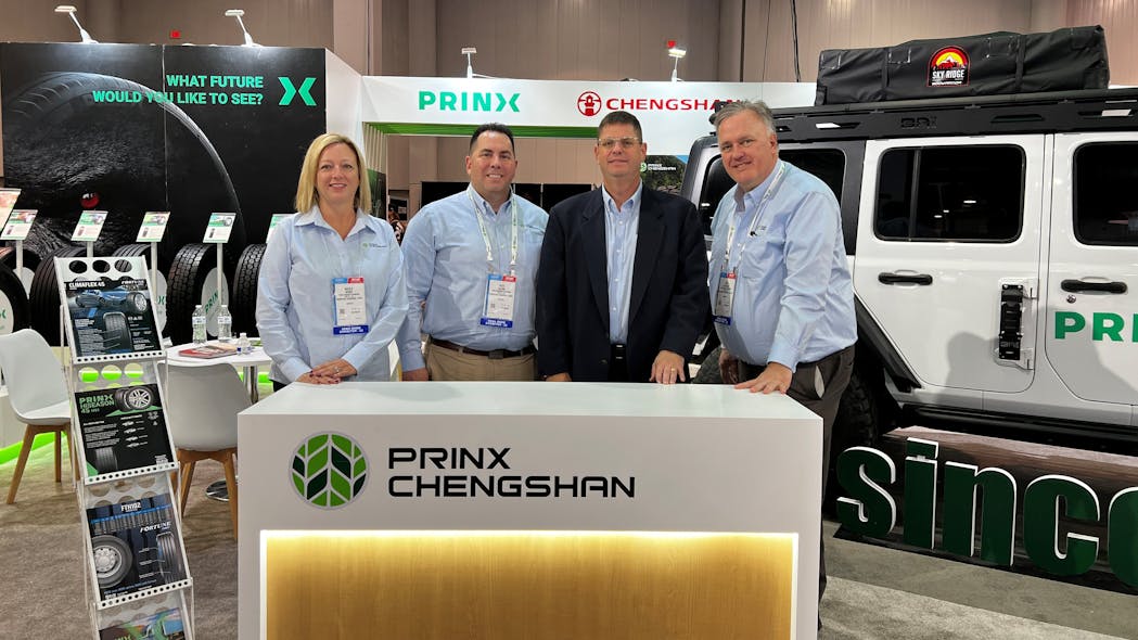 The North American Prinx Chengshan team is doing all that it can to differentiate itself from other players in the value tire market. From left, Nicole Moore, Pete Salvan, Samuel Felberbaum and Ken Coltrane. &apos;We&apos;re really trying to differentiate ourselves,&apos; Felberbaum says.