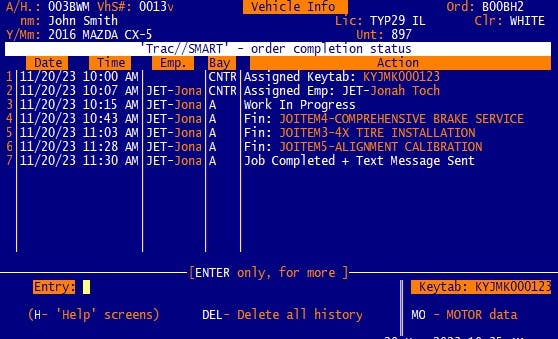 TracSmart gives the front counter sales staff a live view of the status of a vehicle in the service department.