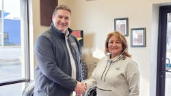 'The acquisition of Carter Tire & Automotive will give Wonderland Tire a step into a new area and market,' says Dave Langerak, Wonderland Tire's chief operating officer, pictured with Patti Piscione, former owner of Carter Tire & Automotive. 'The acquisition of Carter Tire & Automotive will give Wonderland Tire a step into a new area and market,' says Dave Langerak, Wonderland Tire's chief operating officer, pictured with Patti Piscione, former owner of Carter Tire & Automotive.