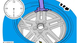 During assembly, align the valve stem with the machine arm at the 6 o'clock position to mount the top bead of the tire.