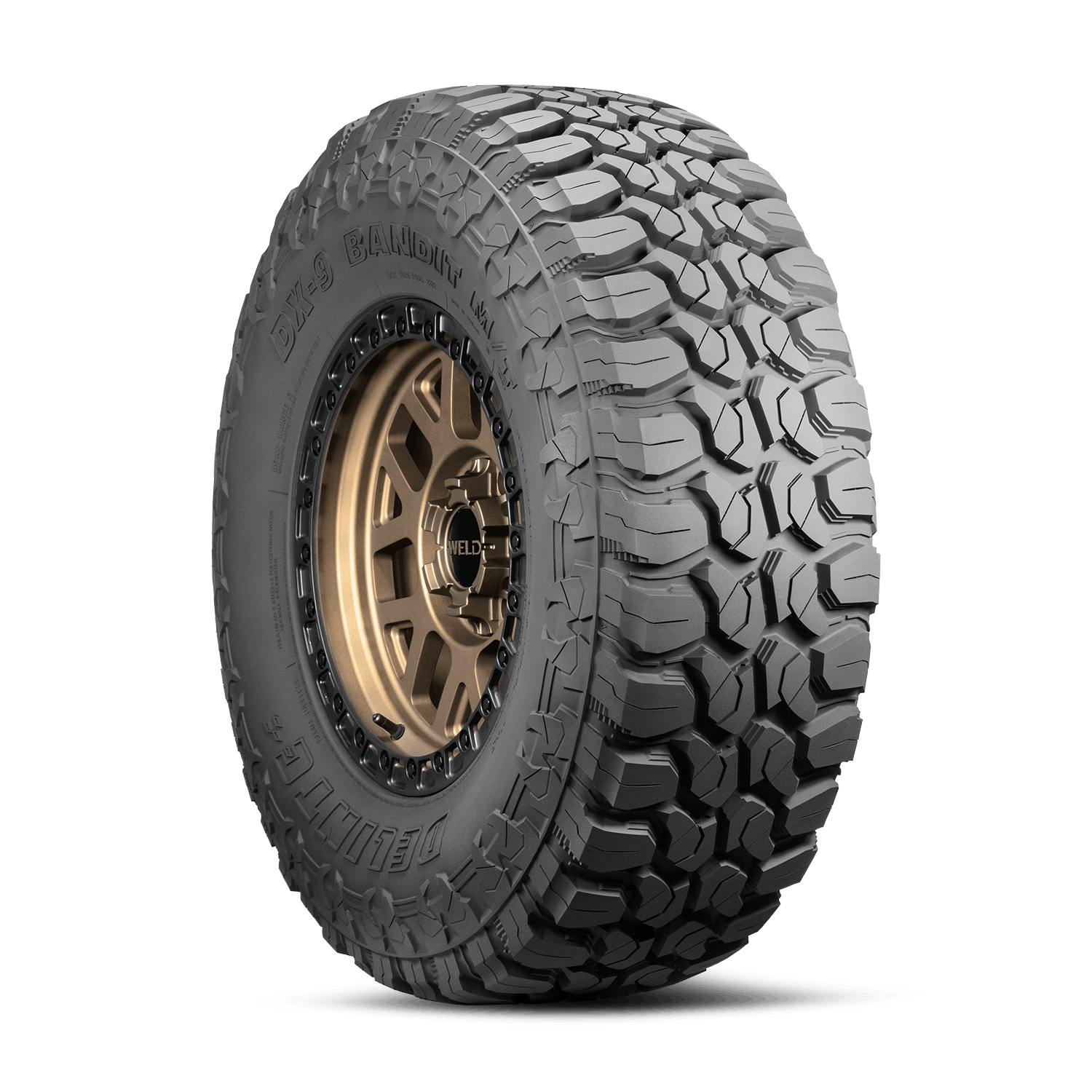 The line consists of the Bandit H/T, a highway-terrain tire; Bandit R/T, a rough-terrain tire; Bandit XT, a hybrid tire; Bandit A/T, an all-terrain tire; and the Bandit M/T, a mud terrain tire (pictured).