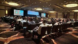 OTR Tire Conference attendees were treated to a live, in-the-field demonstration of OTR tire and wheel service, beamed from a remote location. The demo was hosted by Matt White, TIA’s director of off-road tire service. OTR Tire Conference attendees were treated to a live, in-the-field demonstration of OTR tire and wheel service, beamed from a remote location. The demo was hosted by Matt White, TIA’s director of off-road tire service.