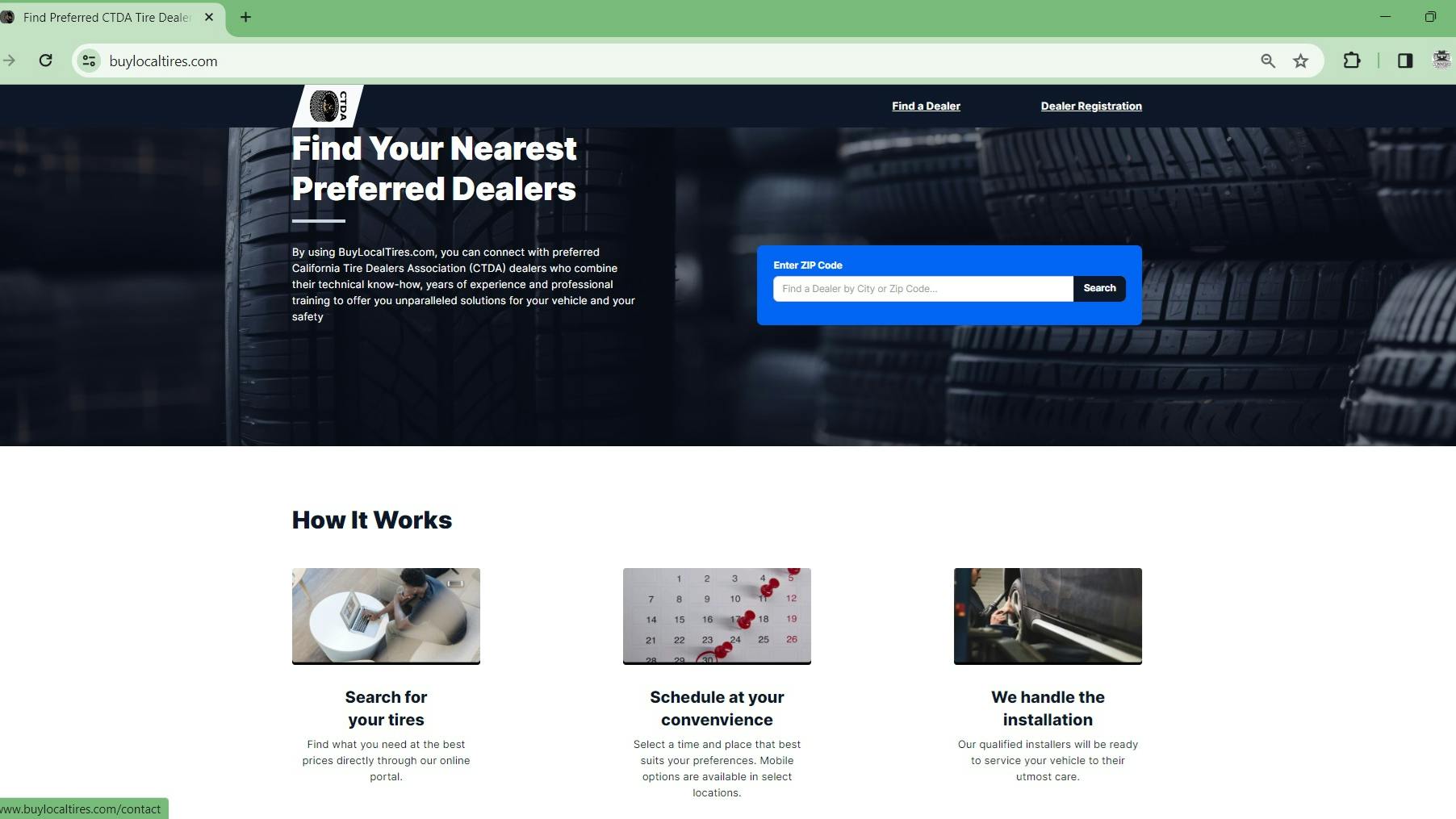TireTutor powers the website and provides consumers with real-time tire inventory and the ability to purchase tires from dealer inventory. Consumers can also schedule an installation appointment through the site.