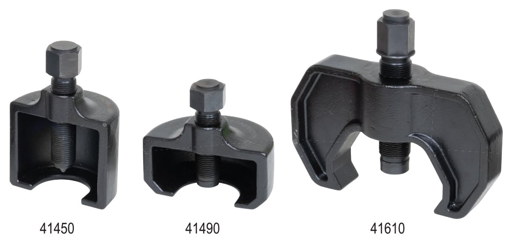 The 41450 works on Pitman arms on medium-duty trucks; the 41610 works on Sheppard M110 steering gears found on class 6-8 vehicles; and the 41490 works on Sheppard M100 steering gears found on class 6-8 vehicles.