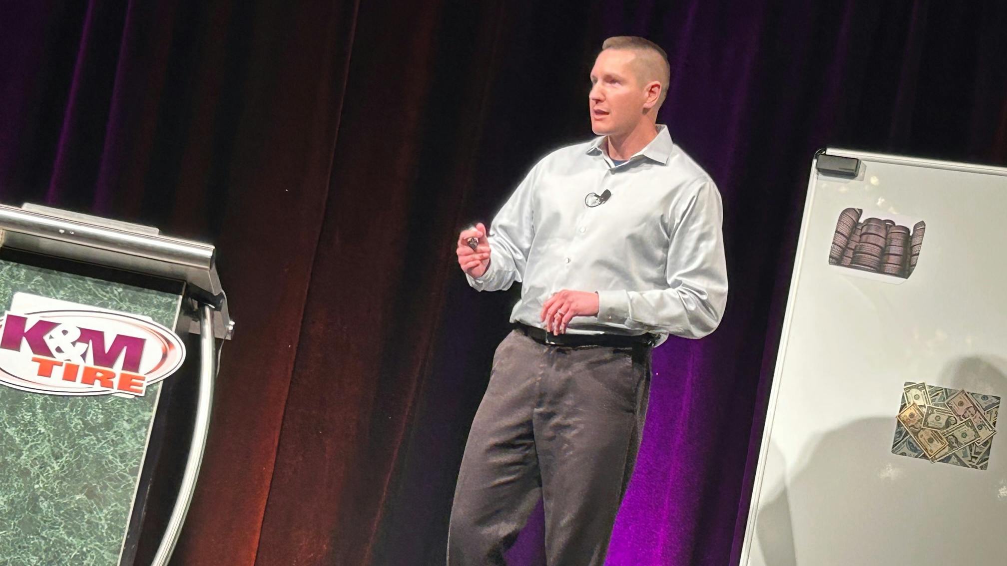 &ldquo;In his new role, Zurcher will play a crucial part in working with the current K&M leadership team to strengthen and continue to build on the company&rsquo;s strategic plans,&rdquo; say K&M Tire officials. (Jon Zurcher is pictured at K&M Tire&rsquo;s 2023 Dealer Conference and Trade Show.)