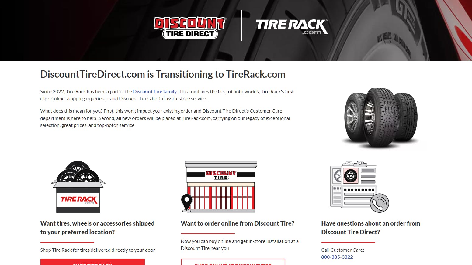 &ldquo;A seamless transition occurred on Friday, April 12, with all Discount Tire Direct customers notified that Tire Rack would service their future needs and a web redirect from Discount Tire Direct to TireRack.com,&rdquo; said Discount Tire officials
