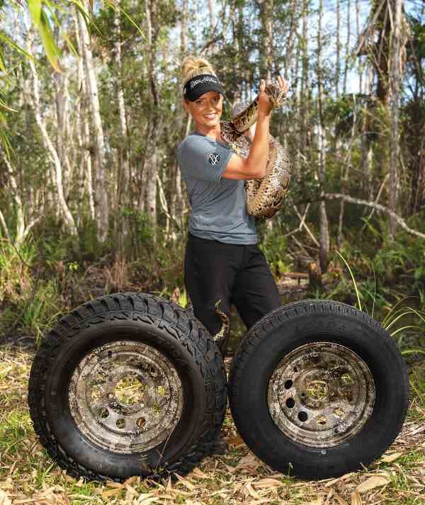 Amy Siewe, nicknamed the Python Huntress, is an outdoor enthusiast and is the new spokesperson for the Sportsman Camo Wheel.