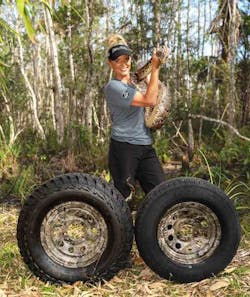 Amy Siewe, nicknamed the Python Huntress, is an outdoor enthusiast and is the new spokesperson for the Sportsman Camo Wheel. Amy Siewe, nicknamed the Python Huntress, is an outdoor enthusiast and is the new spokesperson for the Sportsman Camo Wheel.