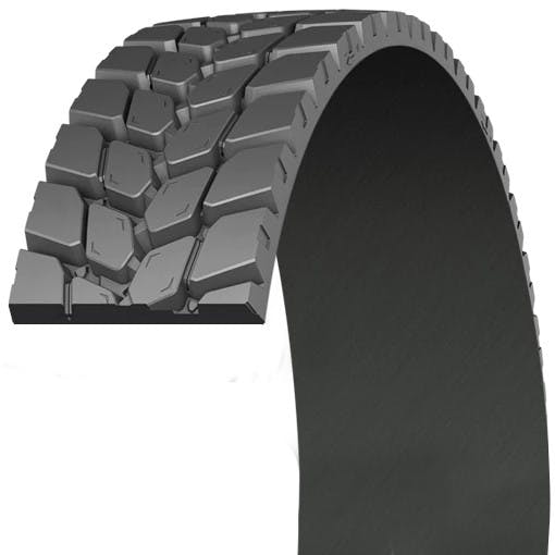 A complement to the Michelin X Works D new tire, the retread features traction in new and worn conditions, stone ejectors and unique siping to minimize stone retention and improve wear mileage.