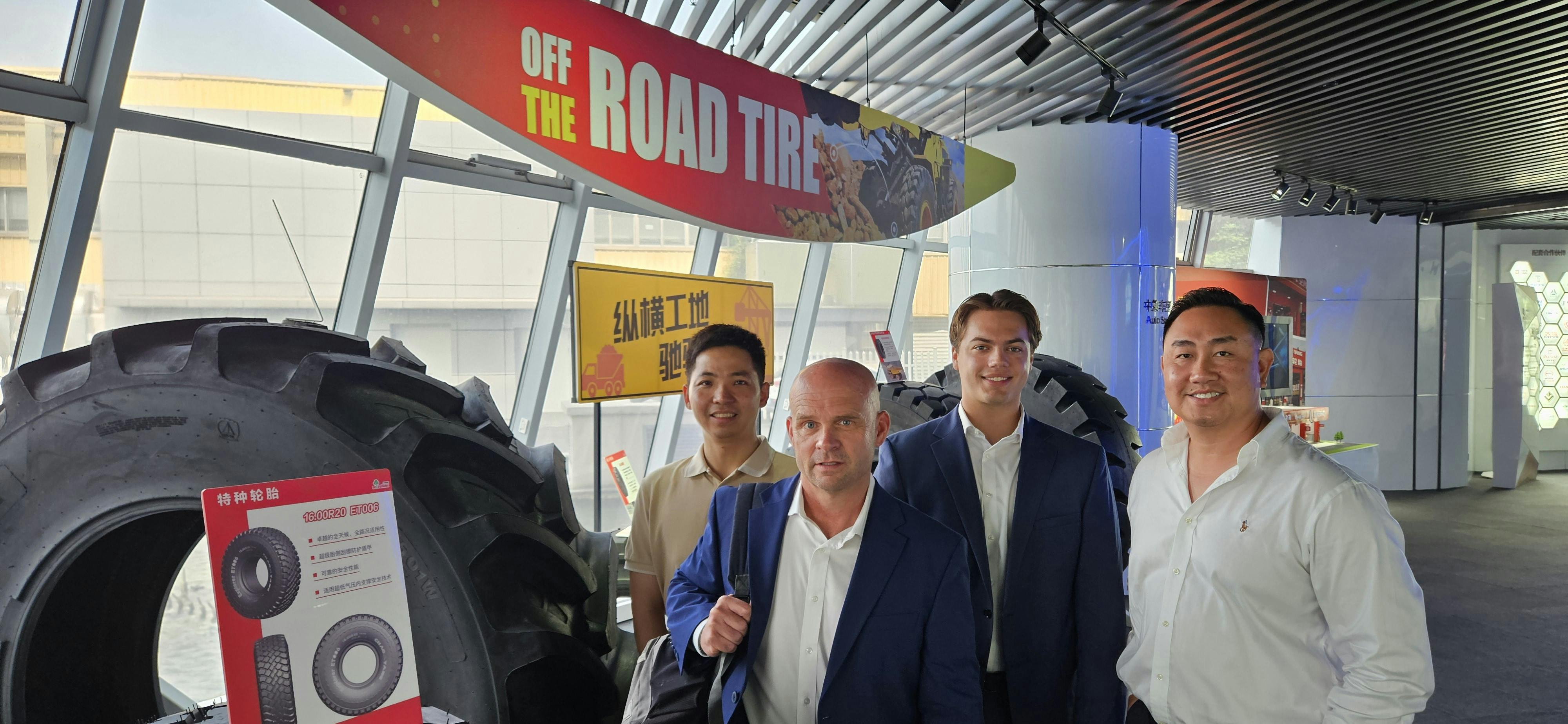 ZC Rubber recently hosted guests from Edenton, N.C.-based Colony Tire Corp. (From left to right, Benjamin Lou, global OTR director, ZC Rubber; Sean Wheeler, general manager for Colony Tire&rsquo;s Norfolk, Va., operation; Nate Potts, wholesale account manager for Colony Tire; and Chan Phorthisane, OTR national sales director, ZC Rubber America Inc.)