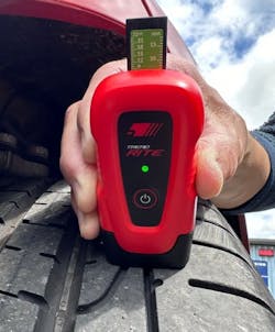 Features of the device include readings in 32nds or millimeters; accurate to more or less than .004; texted or printed vehicle inspection reports; and more. Features of the device include readings in 32nds or millimeters; accurate to more or less than .004; texted or printed vehicle inspection reports; and more.