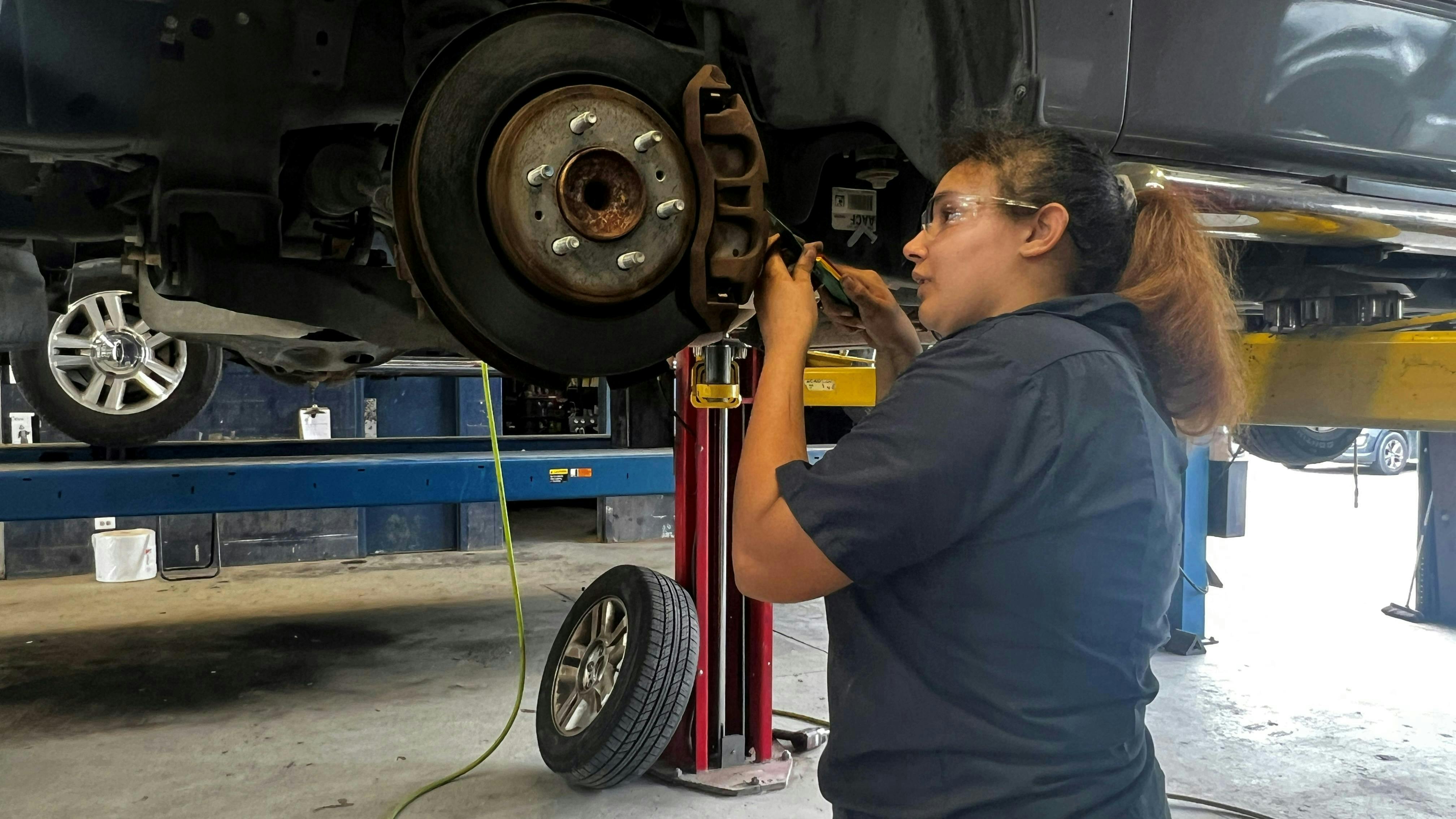 Anastasia Dukes is a general service tech at Chabill's Tire & Auto Service. The tire dealership employs women at all stages of their career, from entry-level technician to the executive office. Anastasia Dukes is a general service tech at Chabill's Tire & Auto Service. The tire dealership employs women at all stages of their career, from entry-level technician to the executive office.