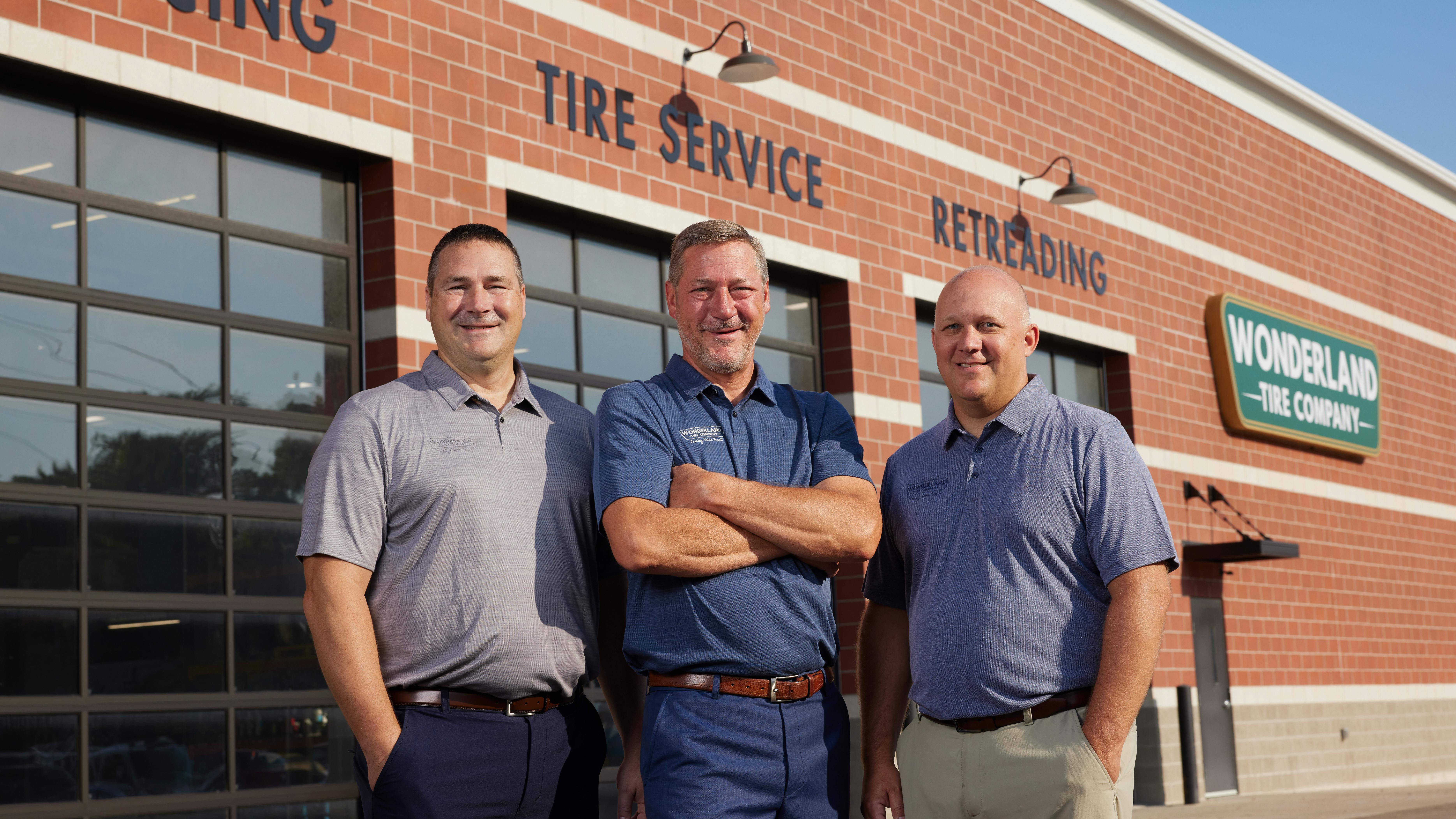 'Employees recognize it when you do things for them that you don't have to do,' says Jon Langerak, CEO and president of Wonderland Tire Co. (pictured center). Langerak was MTD's Tire Dealer of the Year Award recipient in 2023.