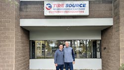 Tom (right) and TJ White of Akron, Ohio-based Tire Source turned their new corporate office space into an extra warehouse for restocking their six retail stores. Tom (right) and TJ White of Akron, Ohio-based Tire Source turned their new corporate office space into an extra warehouse for restocking their six retail stores.