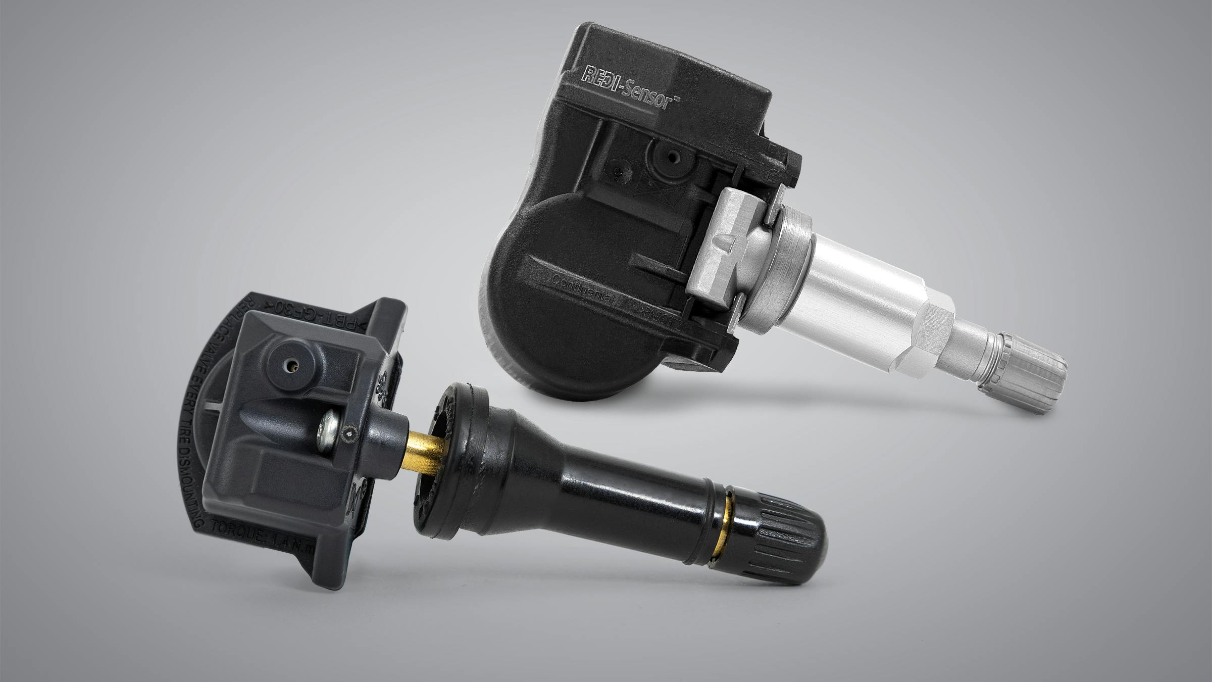The sensors are available in clamp-in and rubber stem designs. The clamp-in design features a pivoting valve stem, and the rubber stem sensors feature a uni-directional stem.