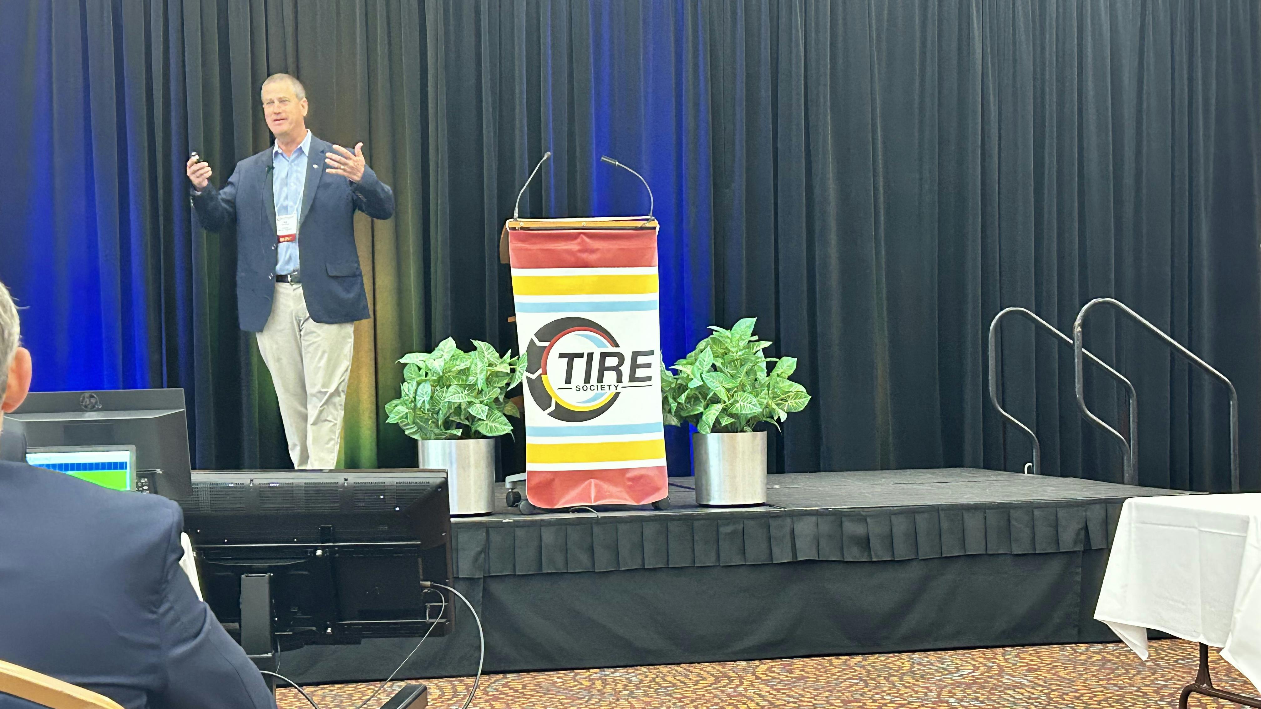 Rob Williams, president of Hankook Tire America Corp., was the keynote speaker at the 2024 Tire Society conference in Akron, Ohio.