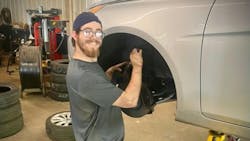 Jake Zanavich uses American Sign Language (ASL) to communicate with other Skander Tire & Auto Service team members. Jake Zanavich uses American Sign Language (ASL) to communicate with other Skander Tire & Auto Service team members.