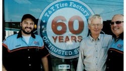 Three generations of Ed Tucks celebrated T&T Tire's 60th anniversary in 2015. Eddie Tuck Jr. is in the center, with his son Ed Tuck III, on the right, and his grandson Edward Tuck IV, on the left. Three generations of Ed Tucks celebrated T&T Tire's 60th anniversary in 2015. Eddie Tuck Jr. is in the center, with his son Ed Tuck III, on the right, and his grandson Edward Tuck IV, on the left.