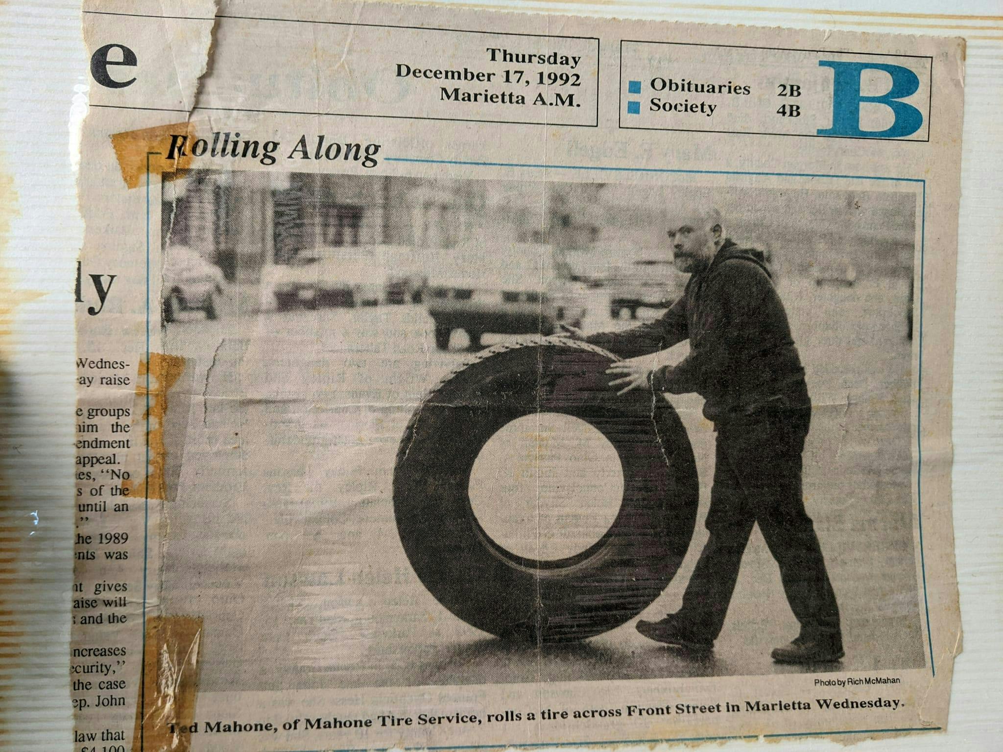 At 77 years old, Mahone still unloads tire shipments at his dealership. At 77 years old, Mahone still unloads tire shipments at his dealership.