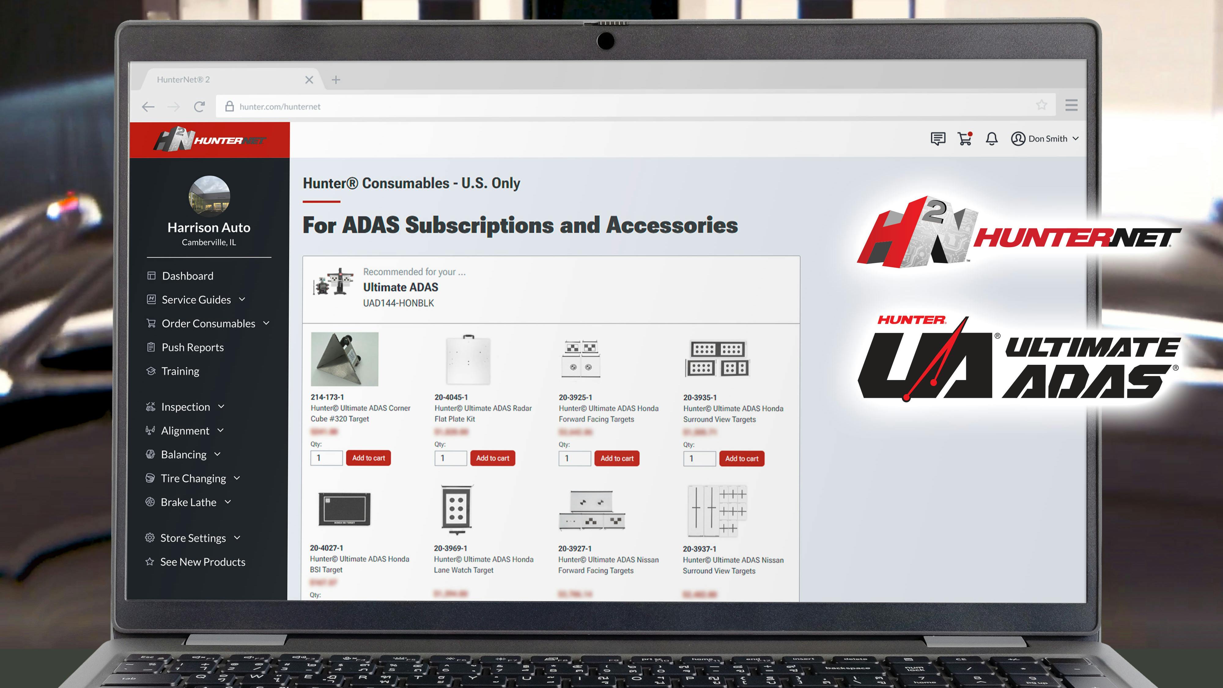 The original equipment manufacturer-approved targets - such as surround-view, lane-watch and forward-facing cameras and radar - can be used with Hunter&rsquo;s Ultimate ADAS system.