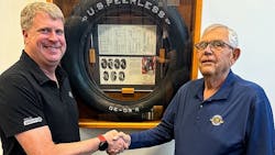 “We are proud to not only expand our reach but to welcome the dedicated employees of Peerless Tire into the Gills Point S family,' says Eric Gill, CEO of Gills Point S Tire & Auto Service (left). 'We look forward to continuing the legacy that Sam (right) has built.” “We are proud to not only expand our reach but to welcome the dedicated employees of Peerless Tire into the Gills Point S family,' says Eric Gill, CEO of Gills Point S Tire & Auto Service (left). 'We look forward to continuing the legacy that Sam (right) has built.”